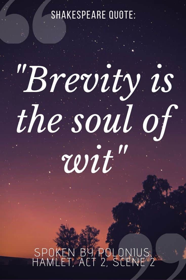'brevity is the soul of wit' quote text on dusky purple background