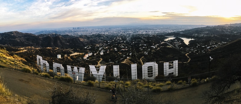 Hollywood sign from behind, land of the movie love quote